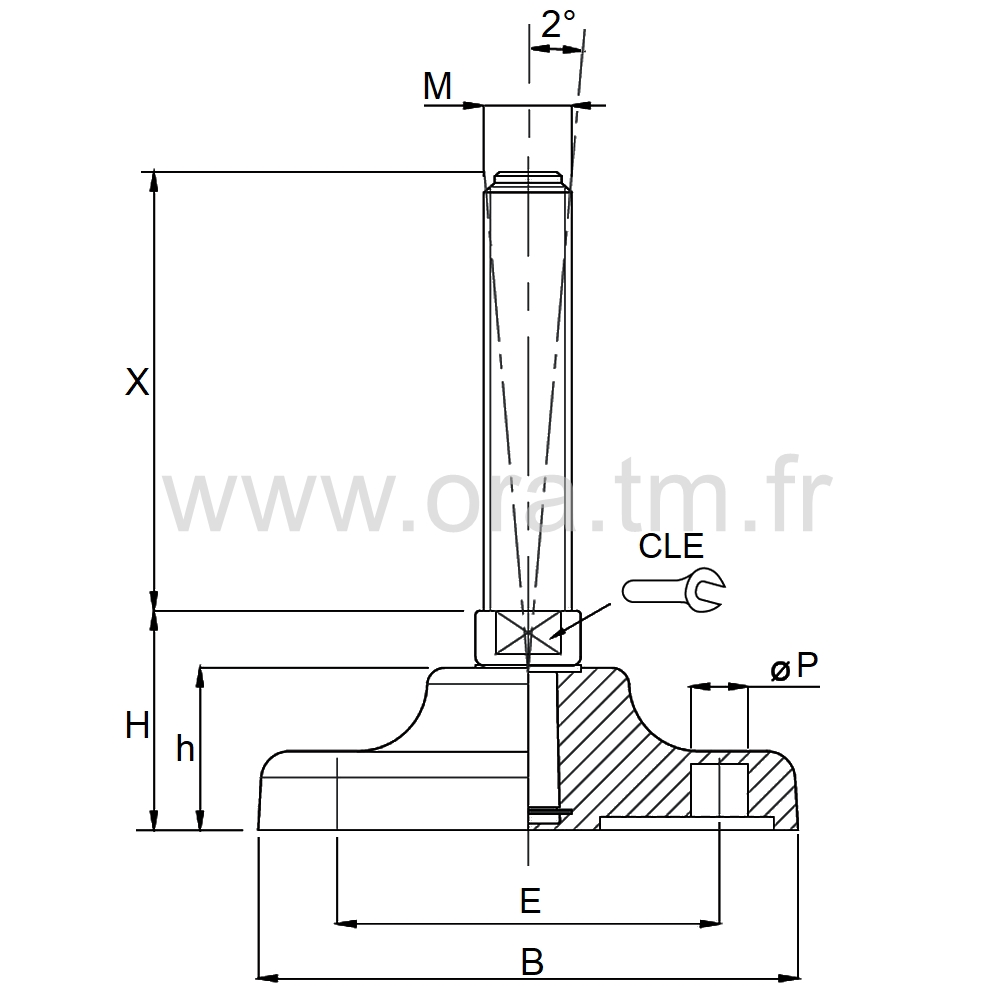 VMB4 - VERIN PIED MACHINE - PRISE 2 PLATS ANGLE 2°